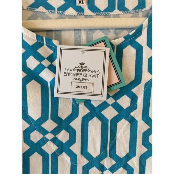 NWT Barbara Gerwitt V-Neck 3/4 Length Sleeve Aqua Lime Lattice Tunic Size XL - Picture 5 of 10